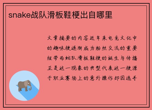 snake战队滑板鞋梗出自哪里